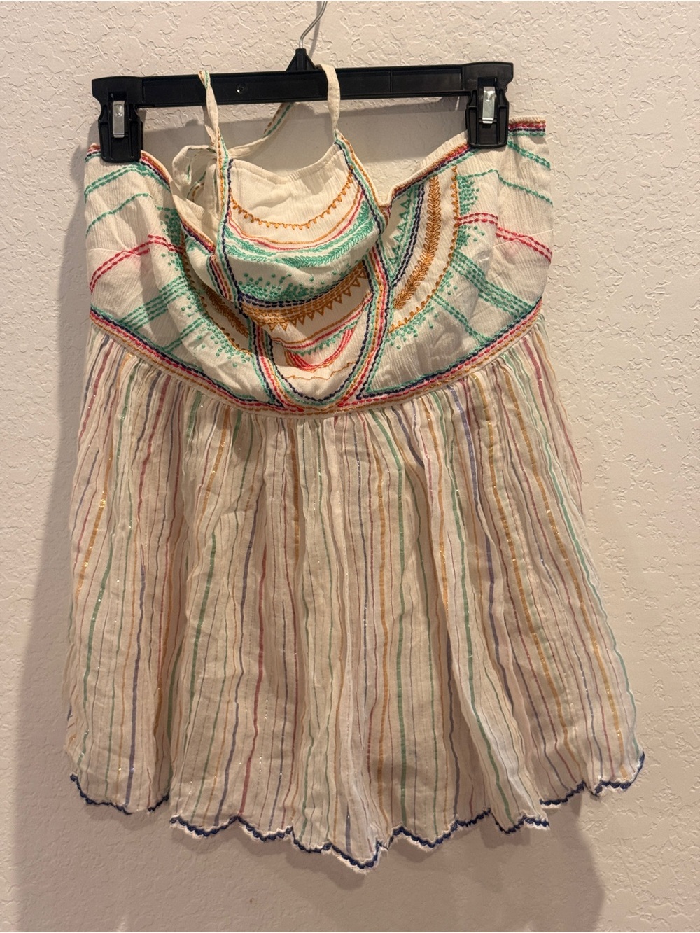 Floreat Cream Embroidered Striped Tank Top